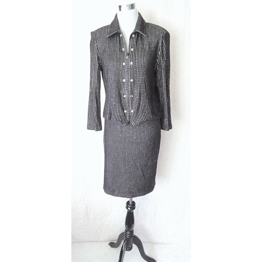 St John Couture Vintage USA Sparkly Brown Skirt Suit 8